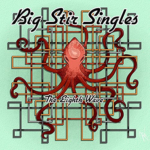 CD cover: octopus illustration with orange lines on a mint green background.