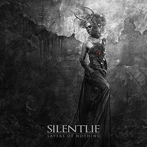 Dark album cover featuring a woman with horns in a textured, gothic scene.