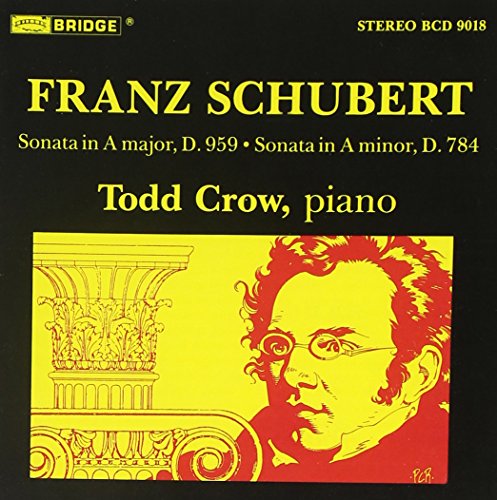 CD cover featuring a red and yellow illustration of Franz Schubert on a black background.