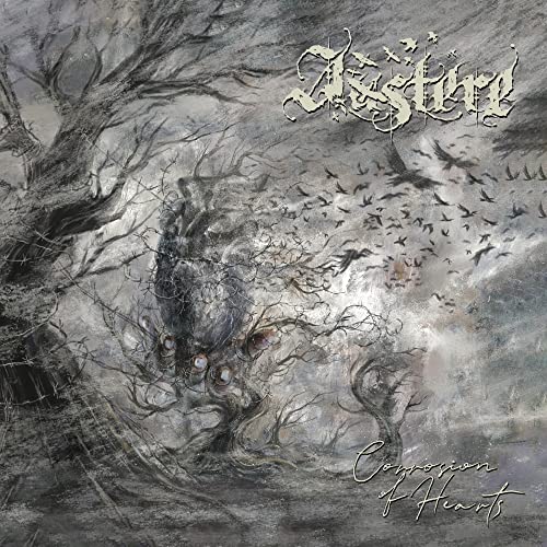 Dark album cover with bare trees, birds, and band name "Austere".
