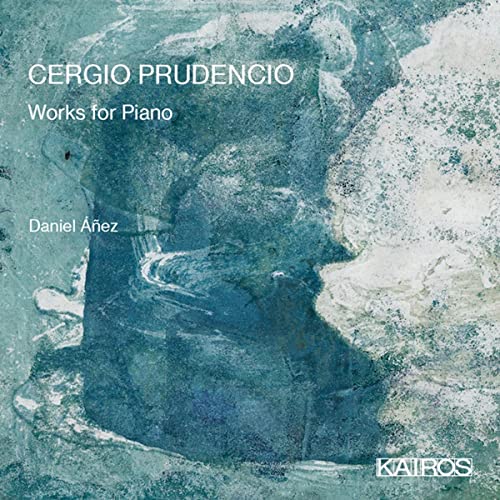 CD cover for Daniel Anez performing Prudencio’s piano works, abstract blue image.