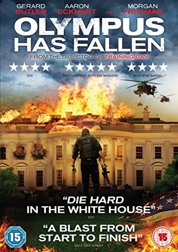 DVD cover showing an armed man facing the White House engulfed in flames.