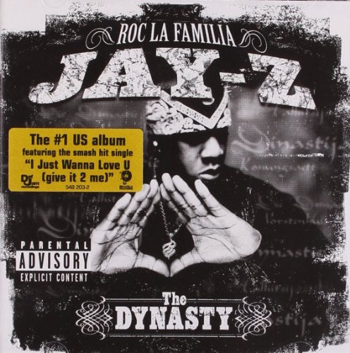Jay-Z’s “The Dynasty” CD cover with artist portrait and text.