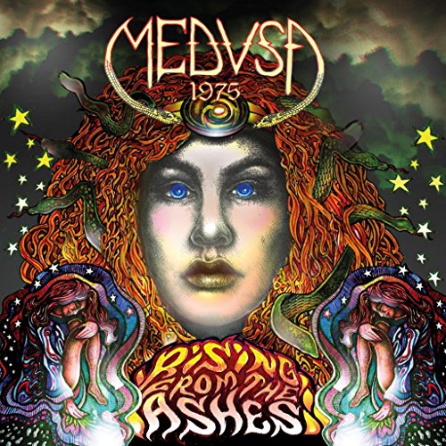 "Album cover art featuring a woman surrounded by snakes and stars."