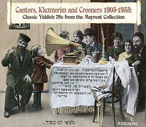 "CD cover with vintage image of man and children around a gramophone."