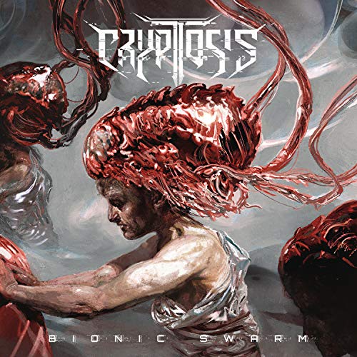 Album cover for Cryptosis' "Bionic Swarm" featuring cyborg-like figures.