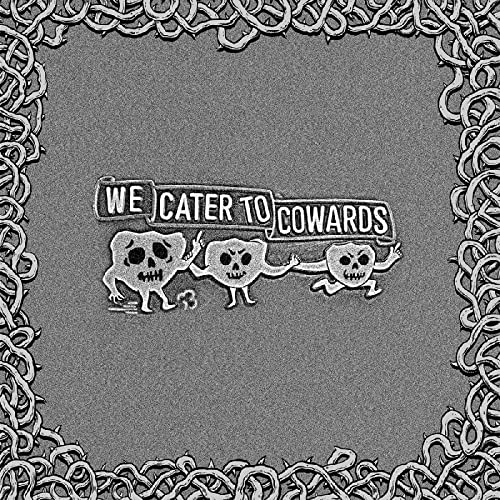 Grayscale album cover with cartoon skulls and a chain-link border.