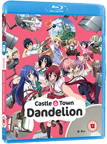 Anime characters on a pink background with security cameras and a castle illustration.