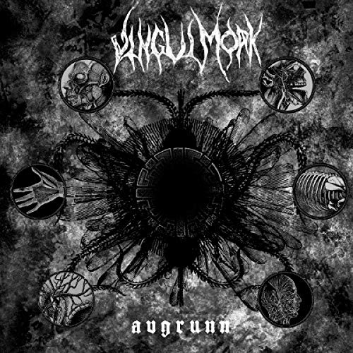Black and white album cover with ornate, dark floral and skeletal imagery.
