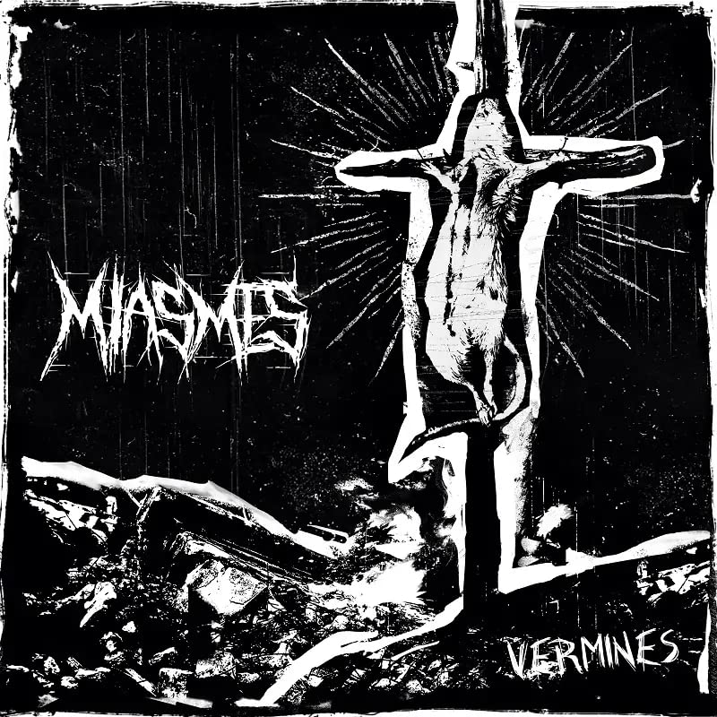 Black and white album cover depicting a figure on a cross.