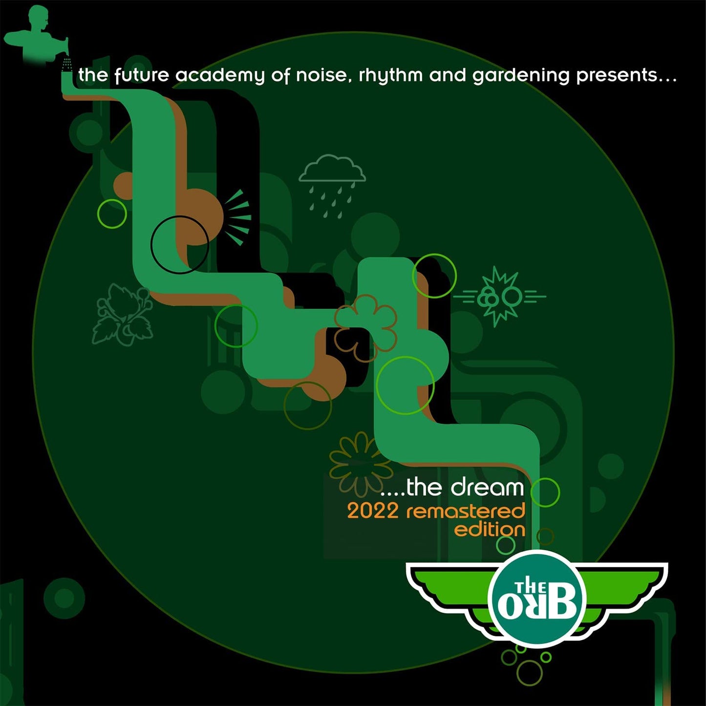 "Green abstract album cover with 'The Orb' logo, on a black background."