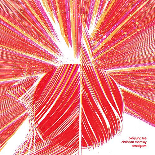 Album cover with red and orange abstract design and artist names in red text.