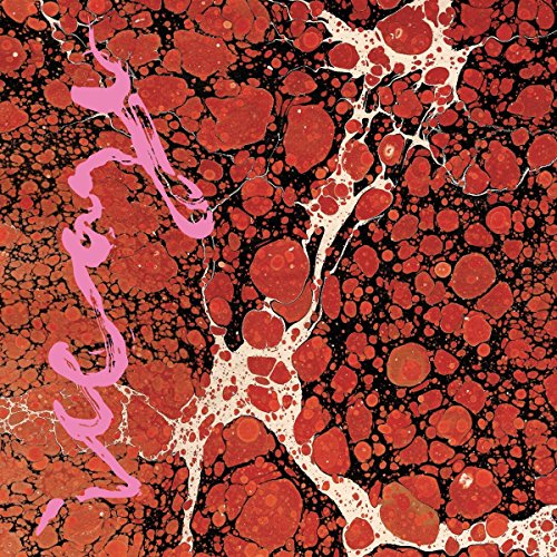 The image shows a vibrant, abstract design with red, pink, white, and black colors. For accessibility purposes, a suitable alt text could be: "Album cover with red, pink, and white abstract pattern."