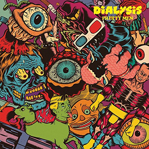Album cover with colorful, cartoonish illustrations of eyes and grotesque faces on a purple background.