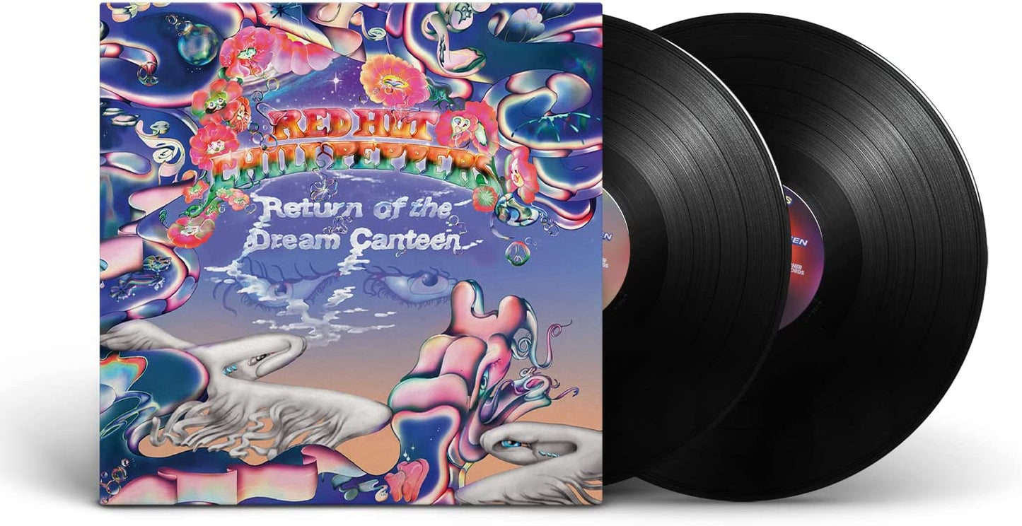 "Double vinyl record with colorful album cover art featuring surreal, dreamlike imagery and band name."
