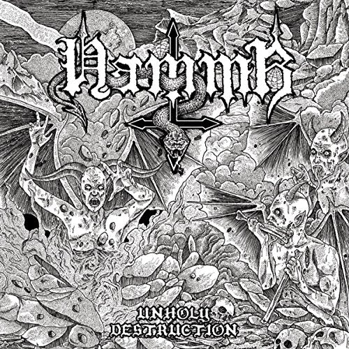 Black and white album cover featuring demonic figures and ornate lettering.