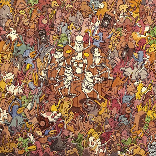 The image shows a CD cover for "Dance Gavin Dance - Tree City Sessions." Alt text: Colorful cartoon illustration of musicians surrounded by a chaotic crowd of creatures.