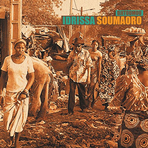 "Album cover with sepia-toned image of people in a marketplace, Idrissa Soumaoro, Djitoumou."