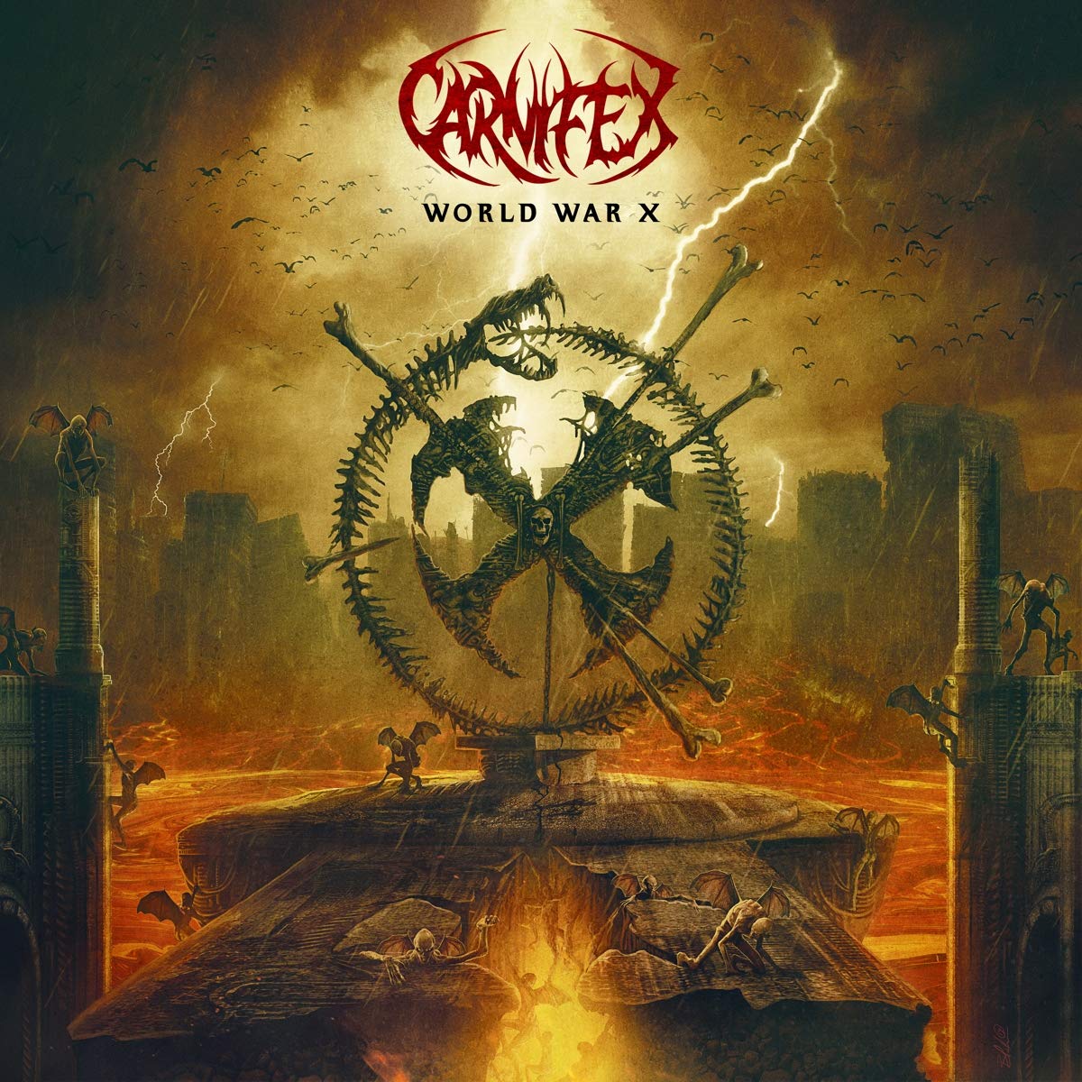 Album cover art for "Carnifex - World War X" featuring a post-apocalyptic scene.