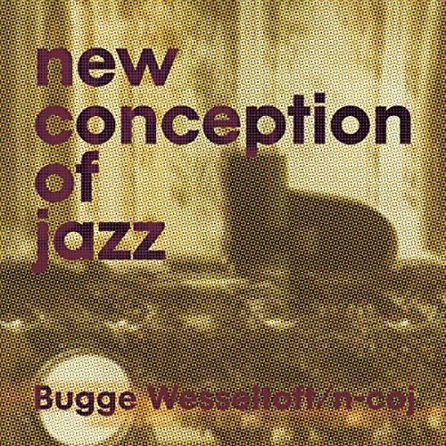 "Album cover with 'new conception of jazz' text, featuring a silhouette against a curtain."
