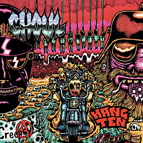 Ghoul album cover: skeleton riding motorcycle, skulls, and hanging figures.