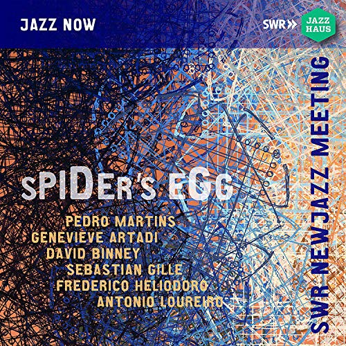 CD cover for “Spider’s Egg” jazz album with abstract blue and orange design.