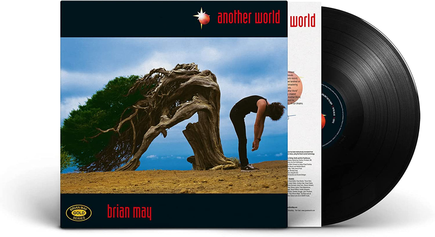 Vinyl record sleeve with a man bending near a twisted tree on a sandy hill.