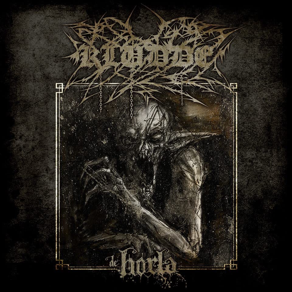 Dark album cover featuring a distorted, skeletal figure within a gold frame.