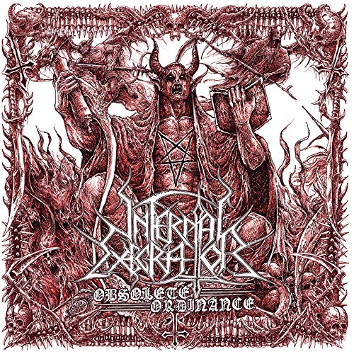 A red-toned album cover featuring a horned demon surrounded by flames and skulls.