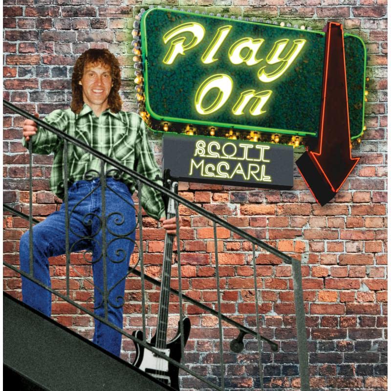 Scott McCarl album cover, man leaning on stairs with neon sign.
