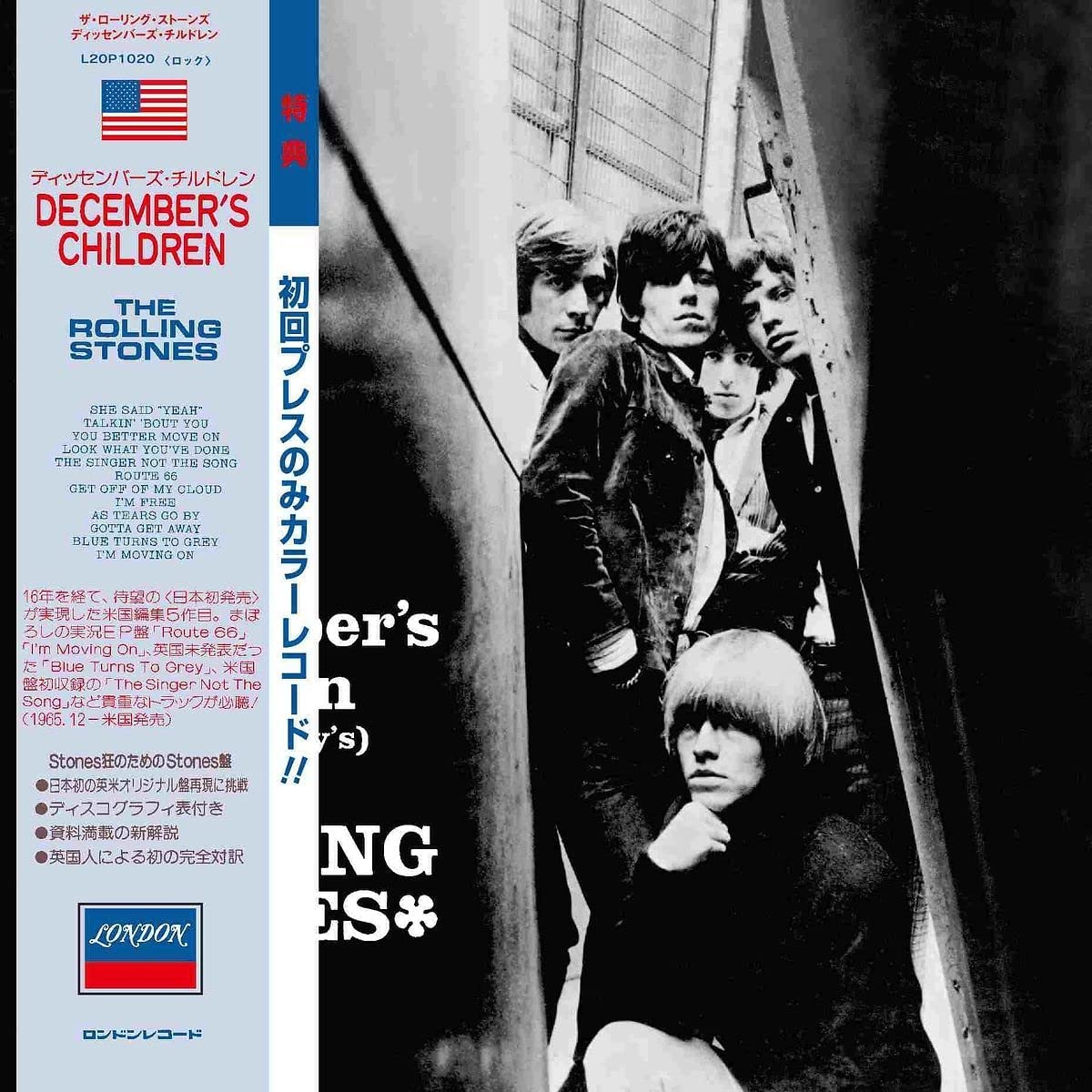 "CD cover with The Rolling Stones band members in a stairwell, black and white image."