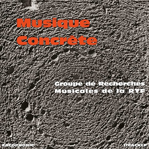 Vinyl record cover for “Musique Concrete” with textured gray background.