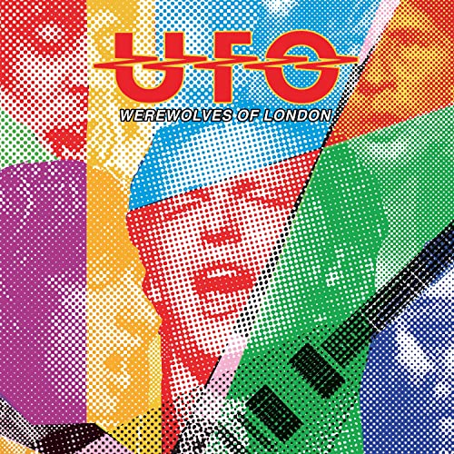 UFO album cover, “Werewolves of London,” featuring pop art style portrait.