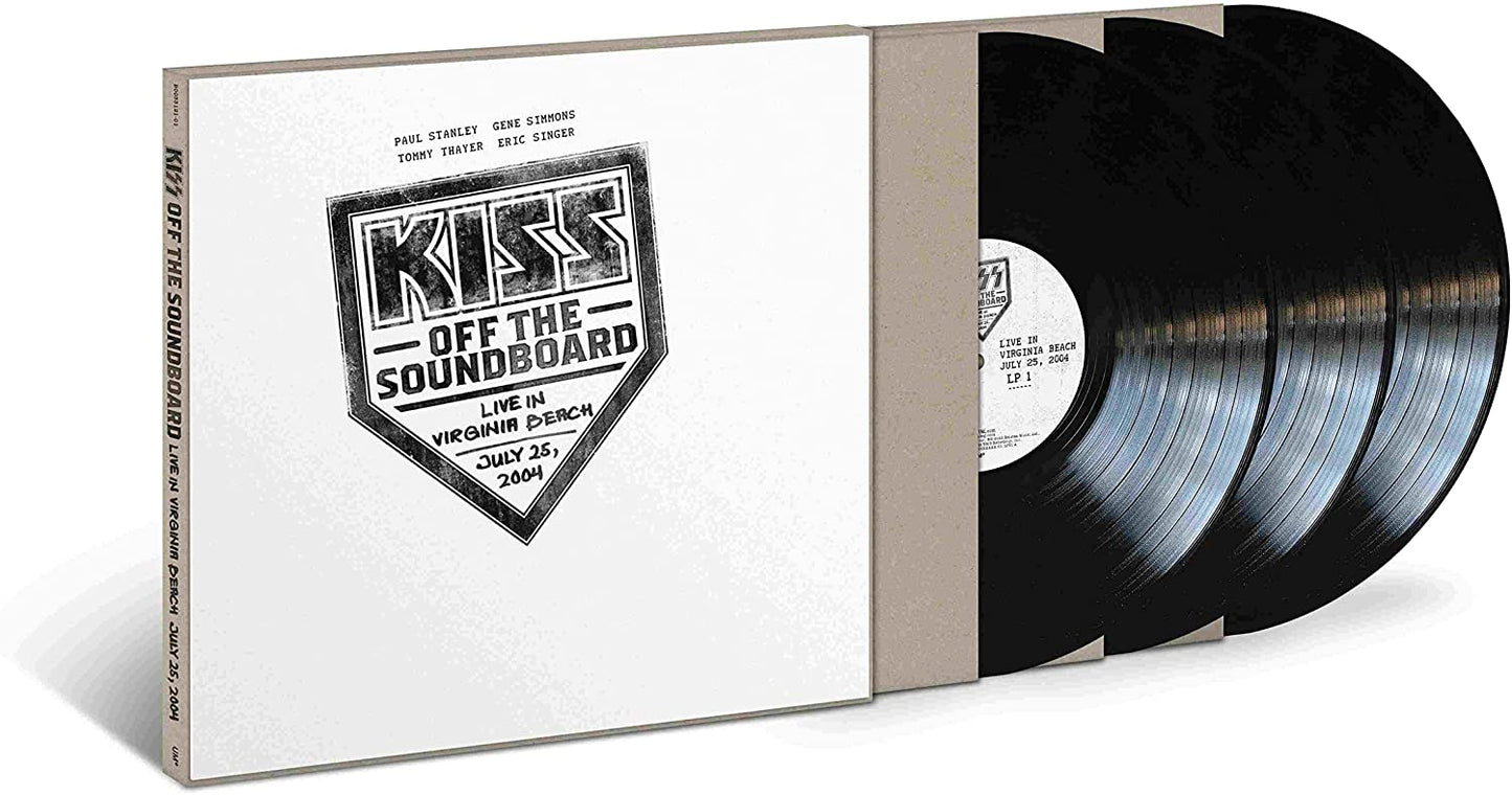 "KISS vinyl album cover with logo and text on a beige background."