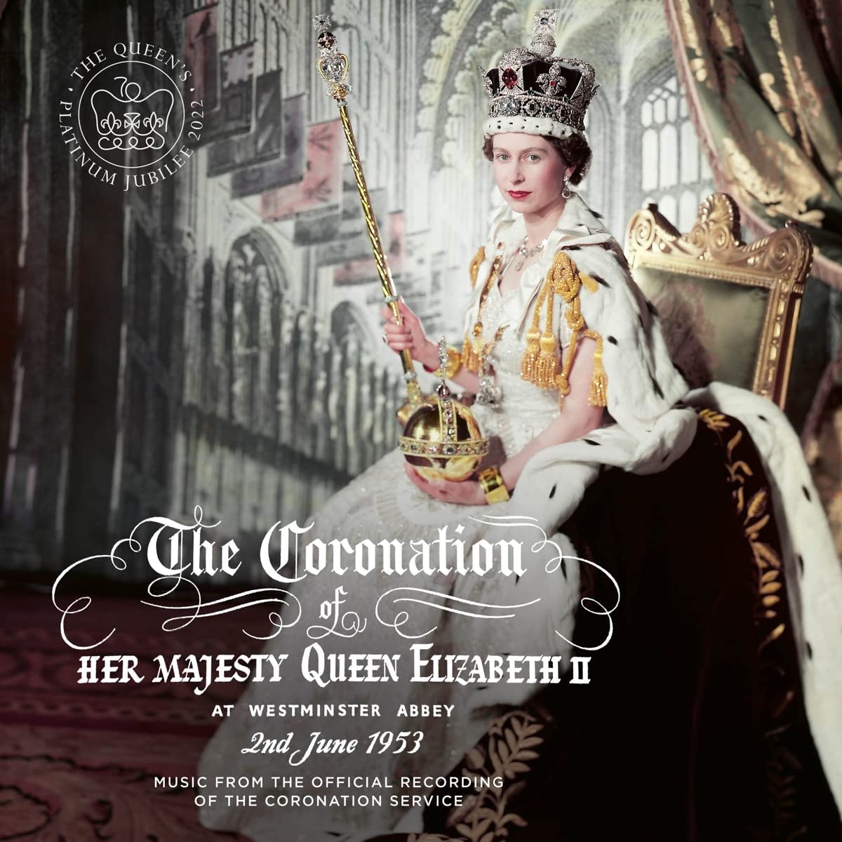 Album cover featuring Queen Elizabeth II in coronation attire holding a scepter and orb.