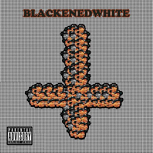 "Album cover with a cross made of flowers on a pixelated background, with a parental advisory label."