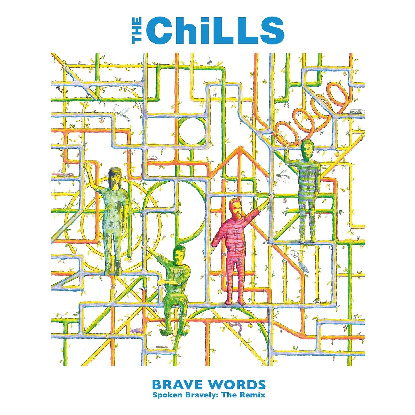 "The Chills - Brave Words" CD cover with colorful maze and four figures illustration.