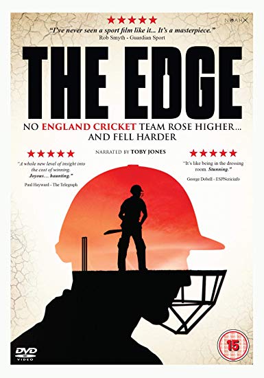 DVD cover for "The Edge" with a silhouette of a cricketer against a red helmet.
