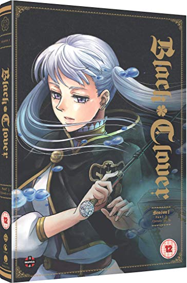 "Black Clover Season 1 Part 3 DVD case featuring anime character with silver hair and clover grimoire."