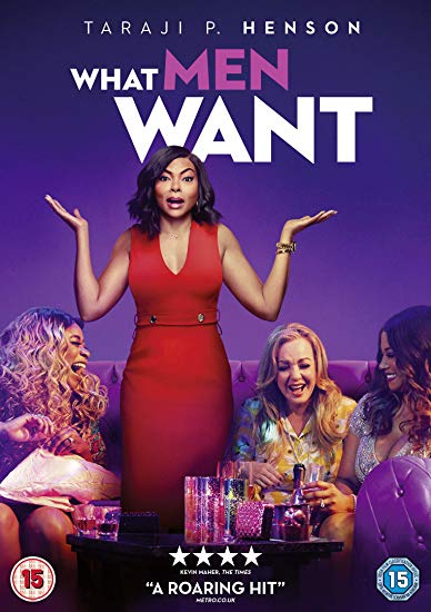DVD cover for "What Men Want" featuring Taraji P. Henson in a red dress.