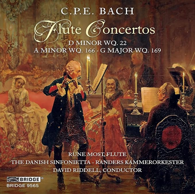 CD cover: painting of a flutist, orchestra, and musical score.