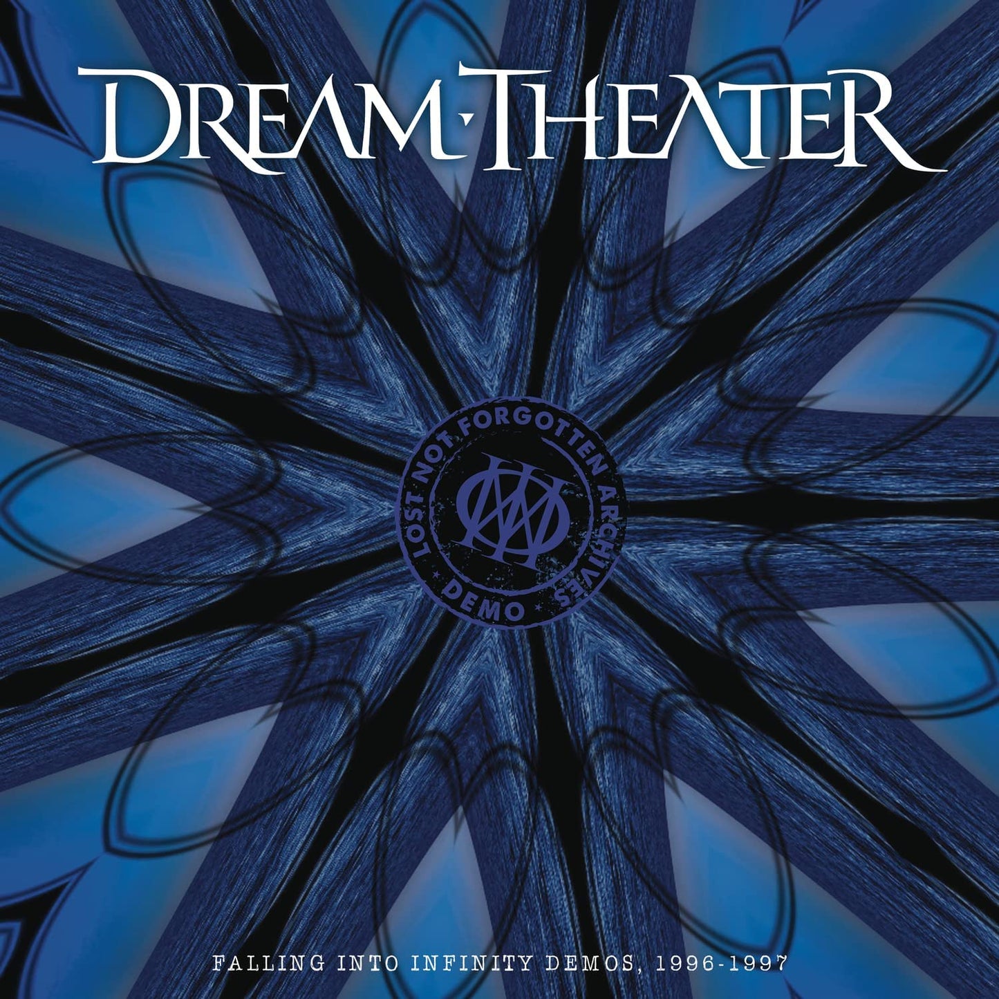 "Dream Theater album cover with blue abstract design and white text."
