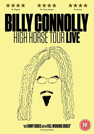"Billy Connolly High Horse Tour Live DVD cover with a simple line drawing of Billy Connolly."