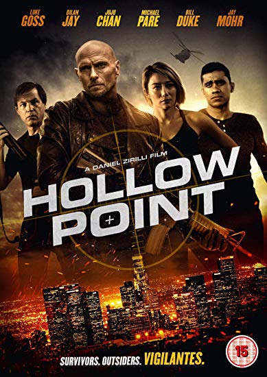 DVD cover for "Hollow Point" featuring four characters and a burning cityscape below.