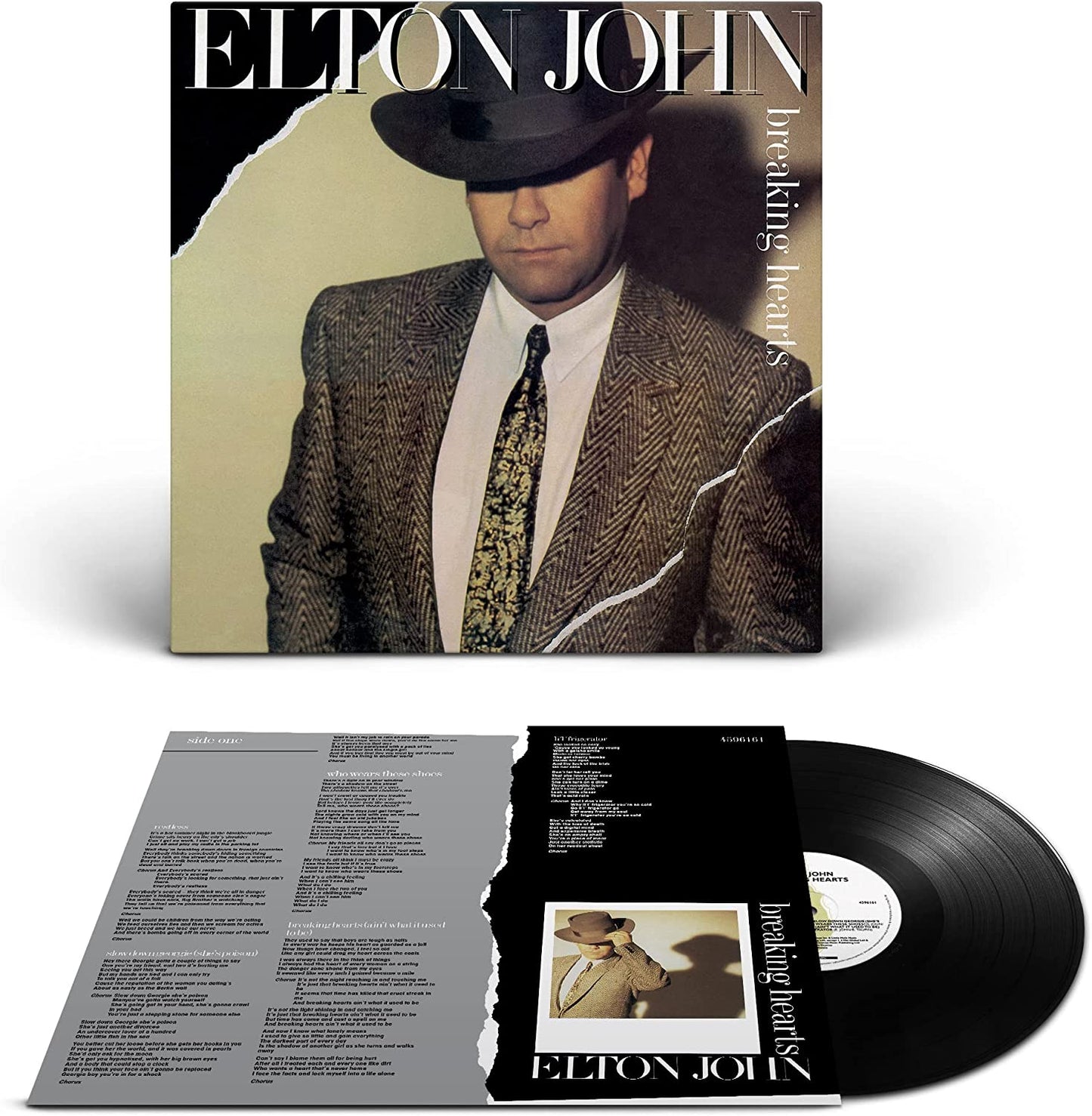 "Elton John album cover featuring a man in a suit and hat."