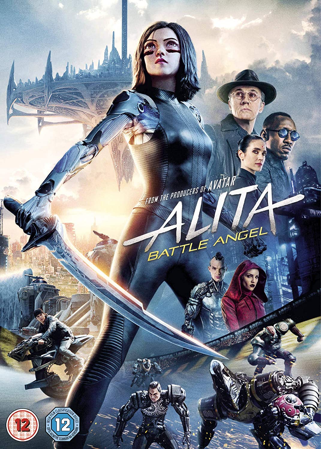 "Alita: Battle Angel DVD cover featuring a cyborg woman with a sword."