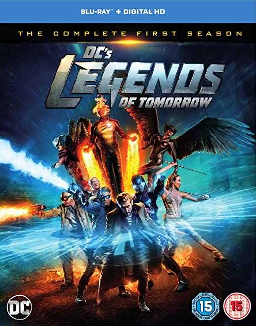 DC’s Legends of Tomorrow Season 1 Blu-ray cover with superhero characters.