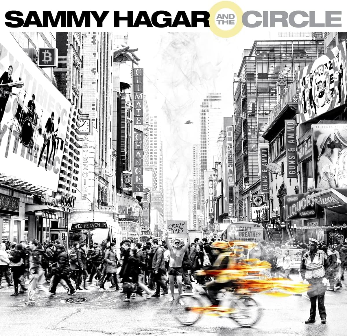 "Black and white cityscape album cover with 'Sammy Hagar and the Circle' text."