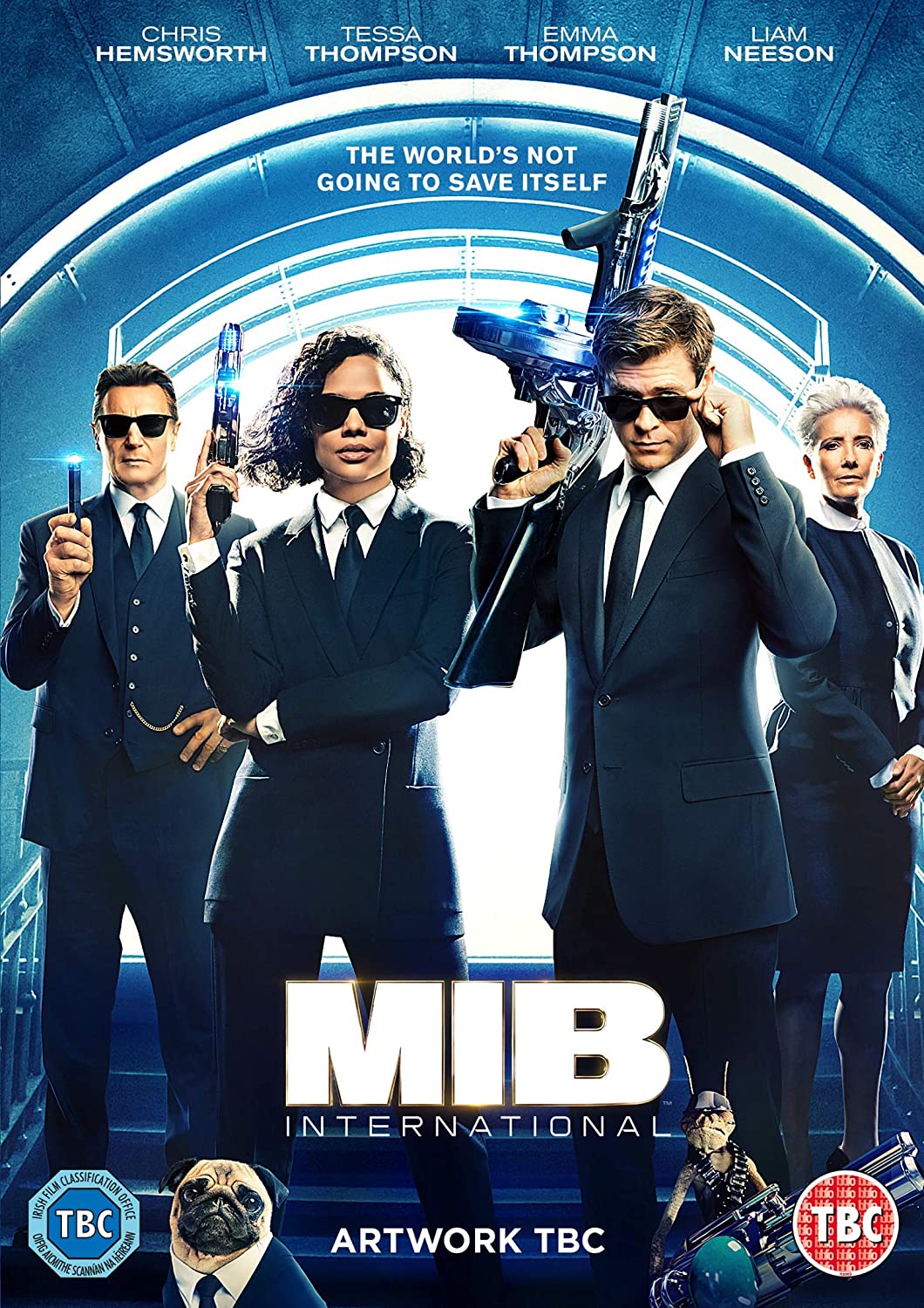 DVD case for "Men In Black: International" with actors in black suits and sunglasses.