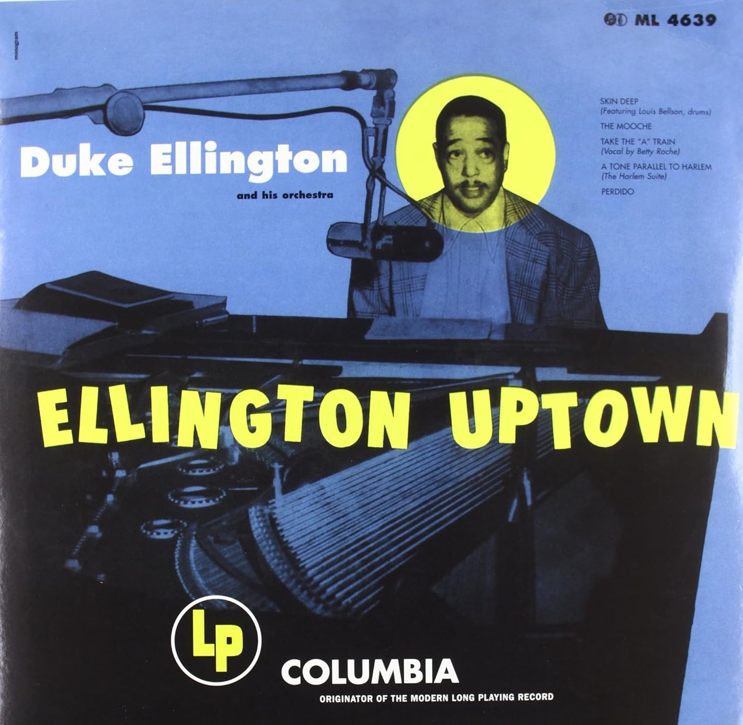 Duke Ellington album cover, "Ellington Uptown," featuring a portrait and piano.